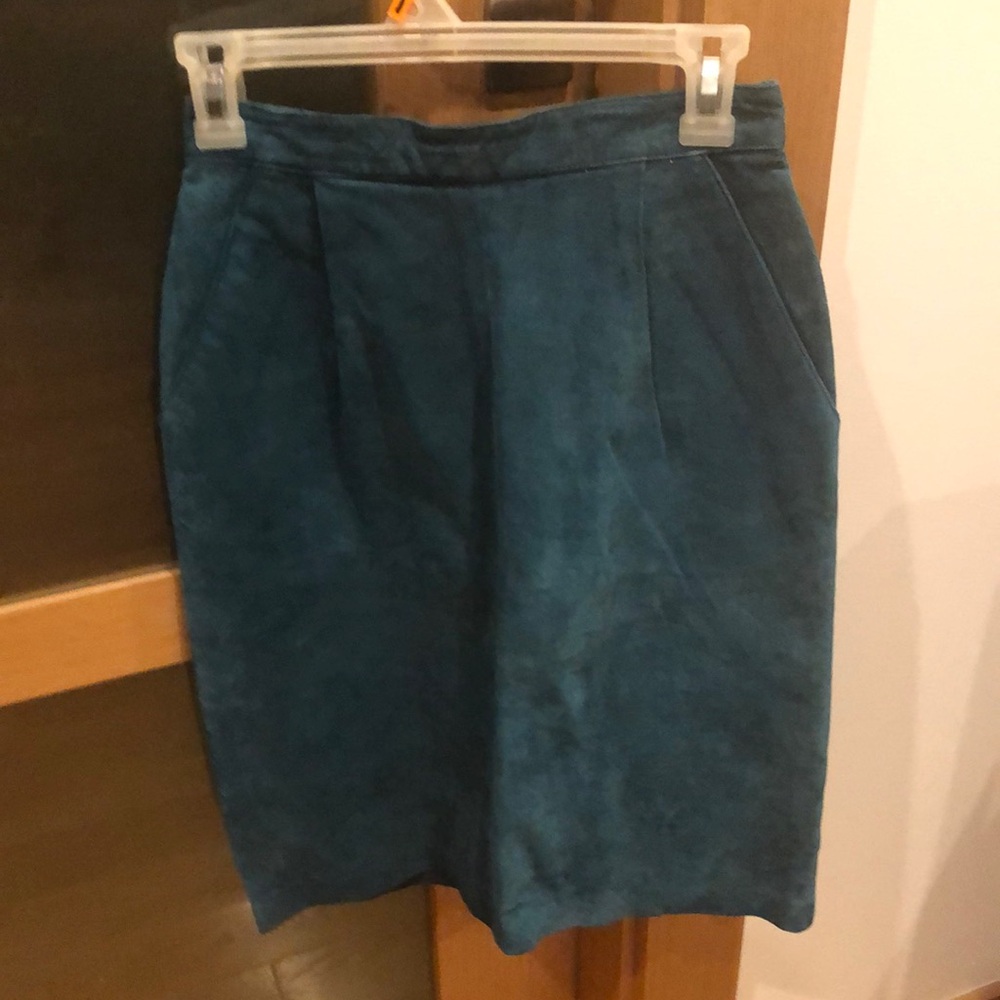 VINTAGE Blue Suede Pencil Skirt - 100% Leather
